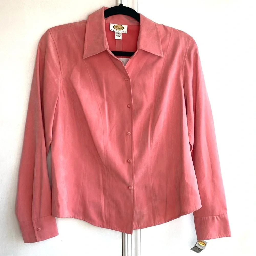 Talbots faux suede button down coral/salmon size Petite Medium